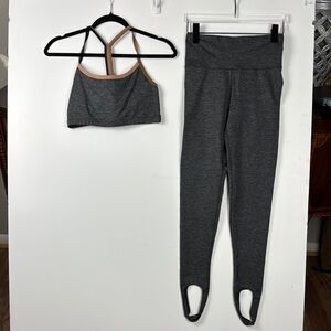 Terez Charcoal and Beige Activewear Set NWT Sz S Bra & Stirrup Leggings